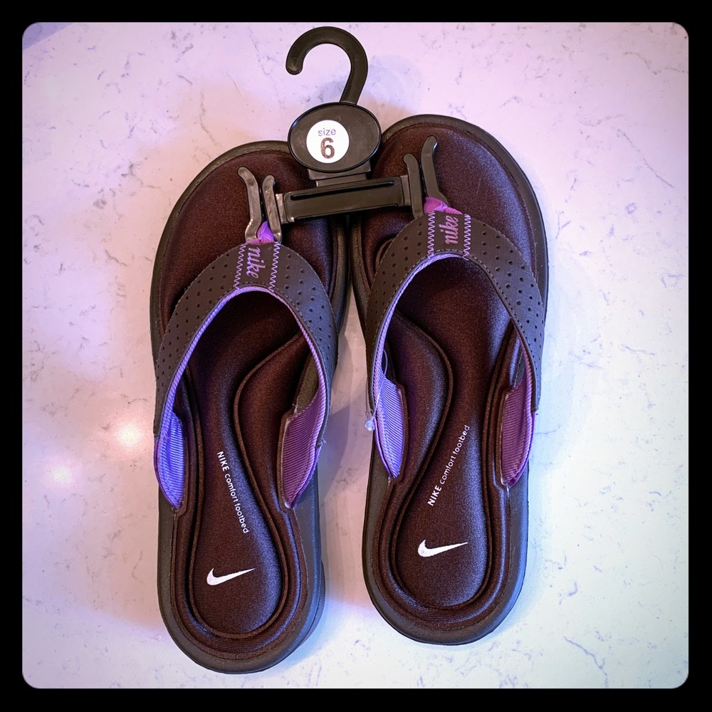Nike purple brown comfort padded flip flops